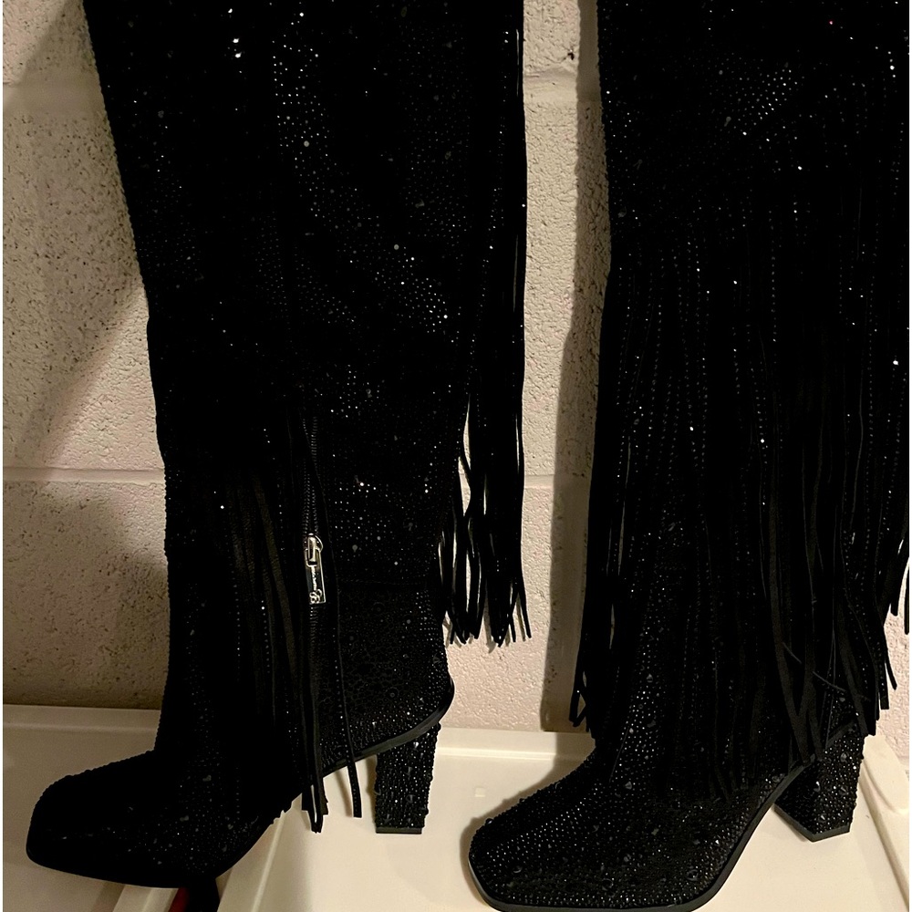 JESSICA SIMPSON fringe sequin dress boot